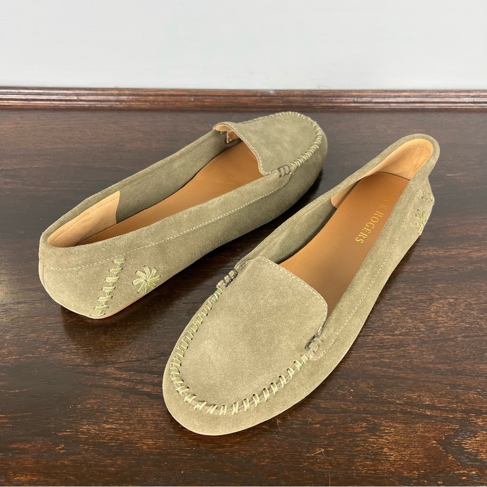 Jack Rogers Millie Moccasins Womens Leather Loafers Suede Shoes Size 11 M Olive
